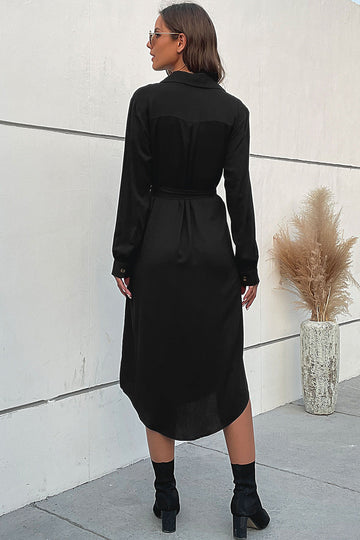Lange ermer A Line Black Button Summer Dress